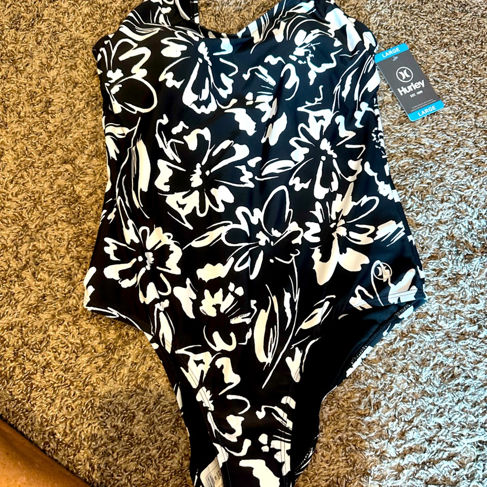 Hurley Black‎ and White Floral One Piece Size large